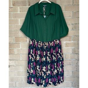 Modcloth Green Floral Duet Twofer Shirtdress